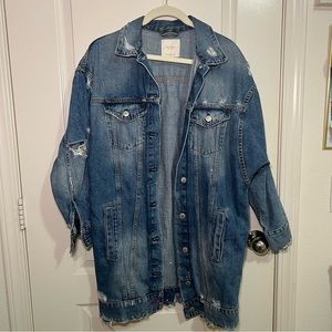 Zara longline distressed denim jacket